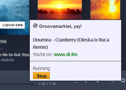 A picture showing groovemarklet working with digitally imported.fm