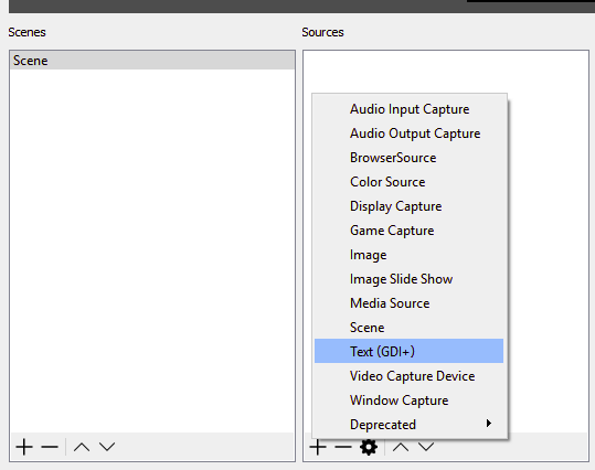 Add the Text GDI+ widget to your OBS layout